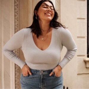 Abercrombie & Fitch Bodysuit Elevated Ribbed Knit Long Sleeve Womens Size Large